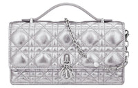 DIOR Pleated Cow Leather Shoulder Bag Crossbody Bag Handbag Mini Women's Silver
