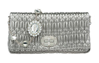 MIU MIU CRYSTAL Soft Sheep Leather Shoulder Bag Women's Silver