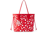LOUIS VUITTON Yayoi Kusama Collaboration NEVERFULL Leather Handbag Medium Size Women's Red