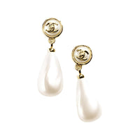 CHANEL Metal Resin Earrings Women's Silver