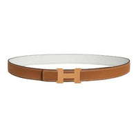 HERMES Calfskin Leather Belts Unisex White Umber Width 2.4CM