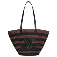 CELINE Couffin Raffia Handbag, Shoulder Bag Women's Black & Brown