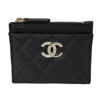 CHANEL Leather Card Holder Women's Black