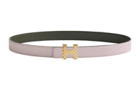 HERMES Gold Buckle Epsom Calfskin Double-Sided Leather Belt Women's Pink Width: 2.4cm