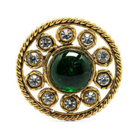 CHANEL 2003 Plated Round Crystal Costume Brooch