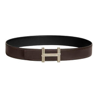 HERMES Brass Leather Belts Men's Dark Brown Width: 3.8CM