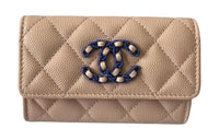 CHANEL Grain Cow Leather Card Holder, Wallet Women's Nude Pink