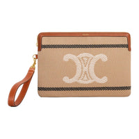 CELINE Fabric Cow Leather Patchwork Clutch Small Size Women's Beige & Black