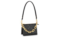 LOUIS VUITTON Coussin Python Skin One Shoulder Handbags Small Size Women's Black