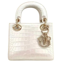 DIOR Crocodile Leather One Shoulder Crossbody Portable Women's Snow White