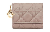 DIOR Lady Dior Lambskin Handheld Card Holder Wallet Women's Taupe