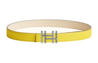 HERMES Individual Silver Buckle Epsom Calfskin Double-Sided Belt Women's Lime/White Width: 2.4cm