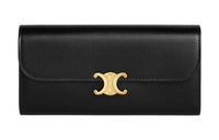 CELINE Triomphe Glossy Calfskin Wallet Large Size Women's Black