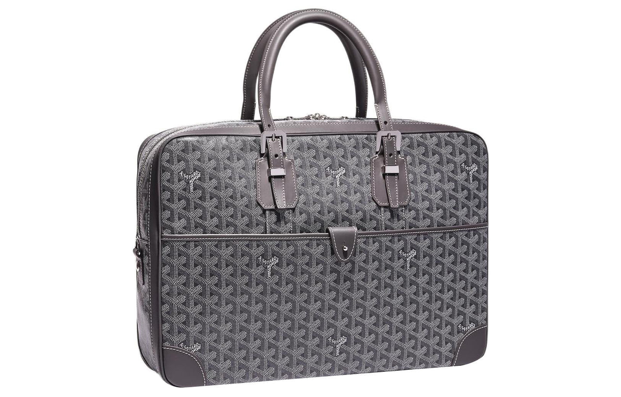 GOYARD Ambassade Canvas With Leather Handbags Briefcases Medium Size Men's Gray