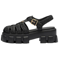 PRADA Caged Flatform Raffia Sandals