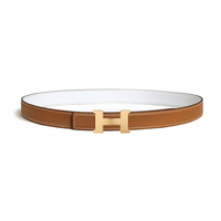 HERMES Calfskin Palladium-Plated Leather Belts Women's Brown/White Width 2.4CM