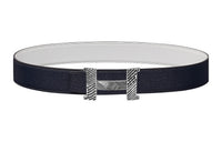 HERMES Letter Etched Silver Buckle Togo Calfskin Double-Sided Leather Belt Men's Black Width: 3.8cm