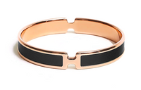 HERMES Calfskin Rose Gold-Plated Metal Bangles Women's Black