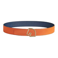 HERMES Calfskin Leather Belts Men's Orange/Dark Blue Width 3.8CM