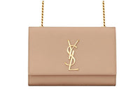 SAINT LAURENT Leather Chain Crossbody Bag Shoulder Bag Women's Dark Beige