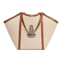 CELINE Cabas Fabric With Cow Leather Shoulder Bag Tubas Women's Natural & Tan
