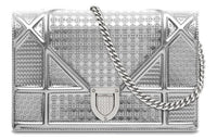 DIOR Lama Metallic Finish Leather Clutch Women's Silver