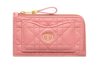 DIOR Calfskin Card Clip Card Holder Wallets Women's Light Pink
