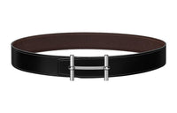 HERMES H D' Ancre Silver Buckle Togo Calfskin Double-Sided Leather Belt Unisex Black Width: 3.8cm