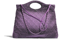 CHANEL Denim Tote Bag, Shopping Bag Large Size Women's Purple