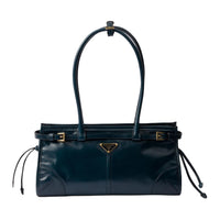PRADA Leather One Shoulder Handbag Medium Size Women's Denim