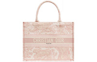 DIOR Medium DIOR Book Tote-Ecru And Pink Toile De Jouy Embroidery