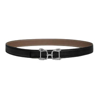 HERMES Calfskin Palladium-Plated Metal Leather Belts Women's Black/Brown Width 2.4CM