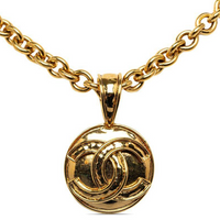 CHANEL 1994 Plated Cc Round Medallion Pendant Necklace Costume Necklace
