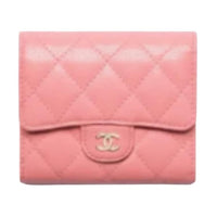 CHANEL Shiny Grained Calfskin Wallet Women's Light Pink Red