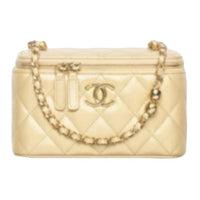 CHANEL Lambskin Handbag Women's Gold