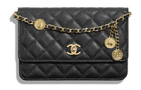 CHANEL Gold Coin Chain Black Wallet On Chain Black