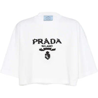 PRADA Embroidered Interlock Crop T shirt White