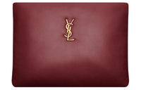 SAINT LAURENT Lambskin Clutch Large Size Women's Merlot Red