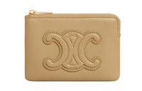 CELINE Cow Leather Coin Purse Card Holder Clutch Wallet Women's Olive