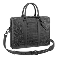 LOUIS VUITTON Crocodile Leather One Shoulder Crossbody Portable Briefcases Men's Black