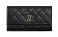 CHANEL Litchi Grain Cow Leather Coin Purse Card Holder Wallet Regular Women's Black