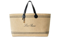 Loro Piana Cotton Polyester Tote Bag Shopping Bag Handbag Extra Large Women's Beige & Black