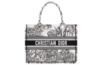 DIOR BookTote Embroidery Tote Bag, Shopping Bag, Handbag Medium Size Women's Black/White