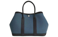 HERMES Garden Party Canvas With Leather Handbag Unisex Storm Blue Black