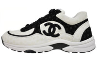CHANEL Cc Embossed Logo White Black Suede Women's