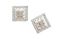 CHANEL Metal Artificial Pearl Rhinestone Stud Earrings Women's Silver