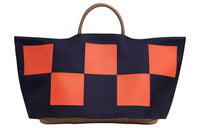 HERMES Silk Blend With Lambskin Handbag Large Size Women's Blue & Red