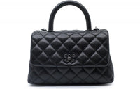 CHANEL COCO HandleSo Black Litchi Grain Cow Leather Shoulder Bag Small Size Women's Black Buckle Black
