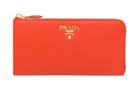 PRADA Saffiano Leather Wallet Large Size Women's Orange
