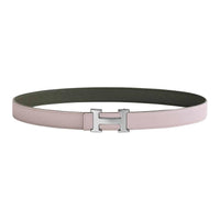HERMES Palladium-Plated Leather Belts Women's Pink Width 2.4CM